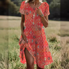 Load image into Gallery viewer, Summer Bohemian Style Large Round Neck Mid-Length Dress