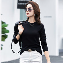 Load image into Gallery viewer, Long sleeved women's round neck T-shirt solid color women
