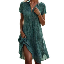 Lade das Bild in den Galerie-Viewer, Polka Dot Print Short Sleeve V-Neck Loose Fit Casual Summer Dress