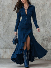 Load image into Gallery viewer, Elegant Zipper Stand Collar Slit Long Dress with Slim Fit