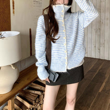 Load image into Gallery viewer, Color-block Striped Lapel Collar Loose Fit Knit Cardigan