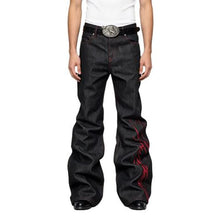 Load image into Gallery viewer, Embroidered Red and Black Flared Jeans for Men