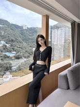 Load image into Gallery viewer, Slimming Two Piece Sets For Women V Neck Long Sleeve Top High Waist Bodycon Skirt Solid Set Female Fashion Clothing