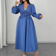 Load image into Gallery viewer, V-Neck Floral Maxi Dress with Waist Cinching, Plus Size Women's Long Dress