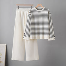 Load image into Gallery viewer, Striped top wide leg pants two-piece set for women