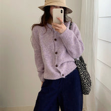 Load image into Gallery viewer, Women's Gentle Round Neck Multicolor Yarn Soft Knitted Cardigan Sweater Coat