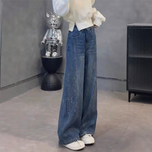 Load image into Gallery viewer, Retro Rhinestone Decorated Wide-Leg Jeans Women