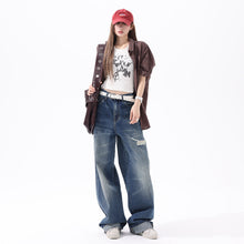 Load image into Gallery viewer, Vintage Blue Ripped Wide-Leg Jeans for Women
