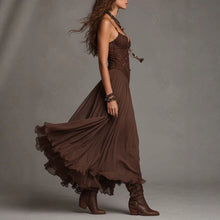 Load image into Gallery viewer, Chiffon Printed Strap Fitted Long Dress, Vintage Flowy Maxi Dress