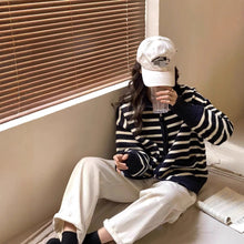 Load image into Gallery viewer, Women's Casual Loose Knitted Zippered Stripe Cardigan Sweater