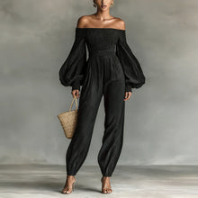 Load image into Gallery viewer, Style Off-Shoulder Lantern Sleeve Pleated Loose Jumpsuit for Women