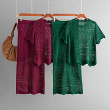 Load image into Gallery viewer, Hollow out short sleeved top and half skirt two-piece set
