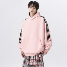 Load image into Gallery viewer, Three Stripes Hooded Sweatshirt Men Vintage Streetwear Casual Loose Outerwear