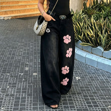 Lade das Bild in den Galerie-Viewer, Cat Paw Embroidery Wide Leg Jeans