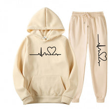 Load image into Gallery viewer, Heart Print Long Sleeve Pullover Hoodie Sweatshirt and Pants Two-Piece Set