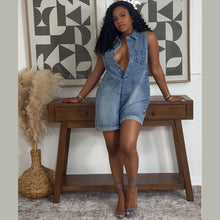 Load image into Gallery viewer, Loose Turn-Down Collar Sleeveless Denim Jumpsuit