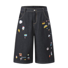 Load image into Gallery viewer, Letter cartoon embroidery eight quarter jeans for women