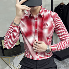 Load image into Gallery viewer, Men's Casual Long Sleeve Plaid Embroidery Collared Shirt Plus Size