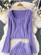 Load image into Gallery viewer, Women Gentle Knitted Two Pieces Suits Soft Sweater Short Top+High Waist Midi Long Skirt Suits Elastic Slim Winter Sets