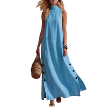 Lade das Bild in den Galerie-Viewer, Women's Vacation Dress, Beach-Style Side Slit Loose Fit Solid Color Cotton Linen Sleeveless Dress
