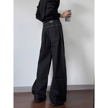 Load image into Gallery viewer, Oversized Black Knife-Edge Denim Pants Men