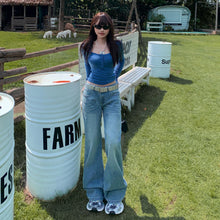 Load image into Gallery viewer, Retro Low-Waist Blue Straight Leg Jeans for Women