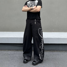 Load image into Gallery viewer, Black Patchwork Polka Dot Print Men's Loose Wide-Leg Jeans,