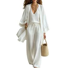 Load image into Gallery viewer, Loose cardigan sleeveless vest long pants three piece set for women