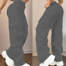 Cargar imagen en el visor de la galería, Pantalones cargo de talla grande con pernera ancha y diseño multibolsillos
