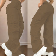 Cargar imagen en el visor de la galería, Pantalones cargo de talla grande con pernera ancha y diseño multibolsillos