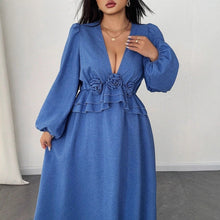 Load image into Gallery viewer, V-Neck Floral Maxi Dress with Waist Cinching, Plus Size Women's Long Dress