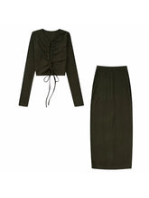 Load image into Gallery viewer, 2 Pieces Rib Knit Lace Up Slim Knitted Skirt Set