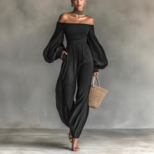 Load image into Gallery viewer, Style Off-Shoulder Lantern Sleeve Pleated Loose Jumpsuit for Women