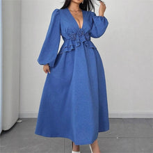 Load image into Gallery viewer, V-Neck Floral Maxi Dress with Waist Cinching, Plus Size Women's Long Dress