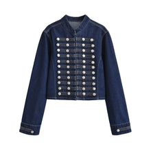 Load image into Gallery viewer, Multi row metal buckle denim jacket+shorts two-piece set for women