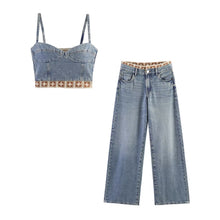 Load image into Gallery viewer, Splicing top+loose jeans set
