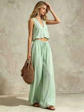 Load image into Gallery viewer, V-neck solid color sleeveless camisole top wide leg pants set