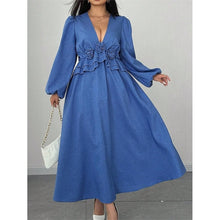 Load image into Gallery viewer, V-Neck Floral Maxi Dress with Waist Cinching, Plus Size Women's Long Dress