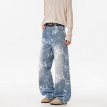 Load image into Gallery viewer, Deep Blue Denim Pants Men's Streetwear Style Flared Knife Cut Trousers