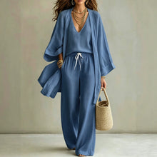 Load image into Gallery viewer, Loose cardigan sleeveless vest long pants three piece set for women