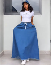 Load image into Gallery viewer, Women's Denim Skirt Washed Soild Color Drawstring Dress
