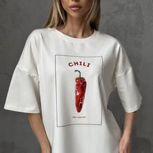 Load image into Gallery viewer, Chili Print Round Neck Short Sleeve T-Shirt