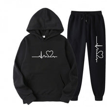 Load image into Gallery viewer, Heart Print Long Sleeve Pullover Hoodie Sweatshirt and Pants Two-Piece Set