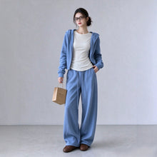 Load image into Gallery viewer, Casual Sport Blue Hoodie Jacket and Wide Leg Pants Two Piece Set for Women