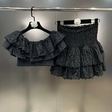 Load image into Gallery viewer, Square Collar Short Sleeve Ruffles T-shirt + Mini Skirts Set