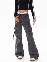 Load image into Gallery viewer, Washed Belted Cargo Jeans for Men and Women