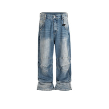 Cargar imagen en el visor de la galería, Jeans holgados de perfil plisados en blanco y azul lavado