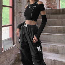 Lade das Bild in den Galerie-Viewer, Off Shoulder Hollow Crew Neck T-shirt,