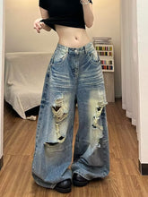 Load image into Gallery viewer, Distressed Wide Leg ripped jeans women floor-length pants