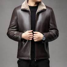 Lade das Bild in den Galerie-Viewer, Integrated Fleece Fur Lapel Leather Coat